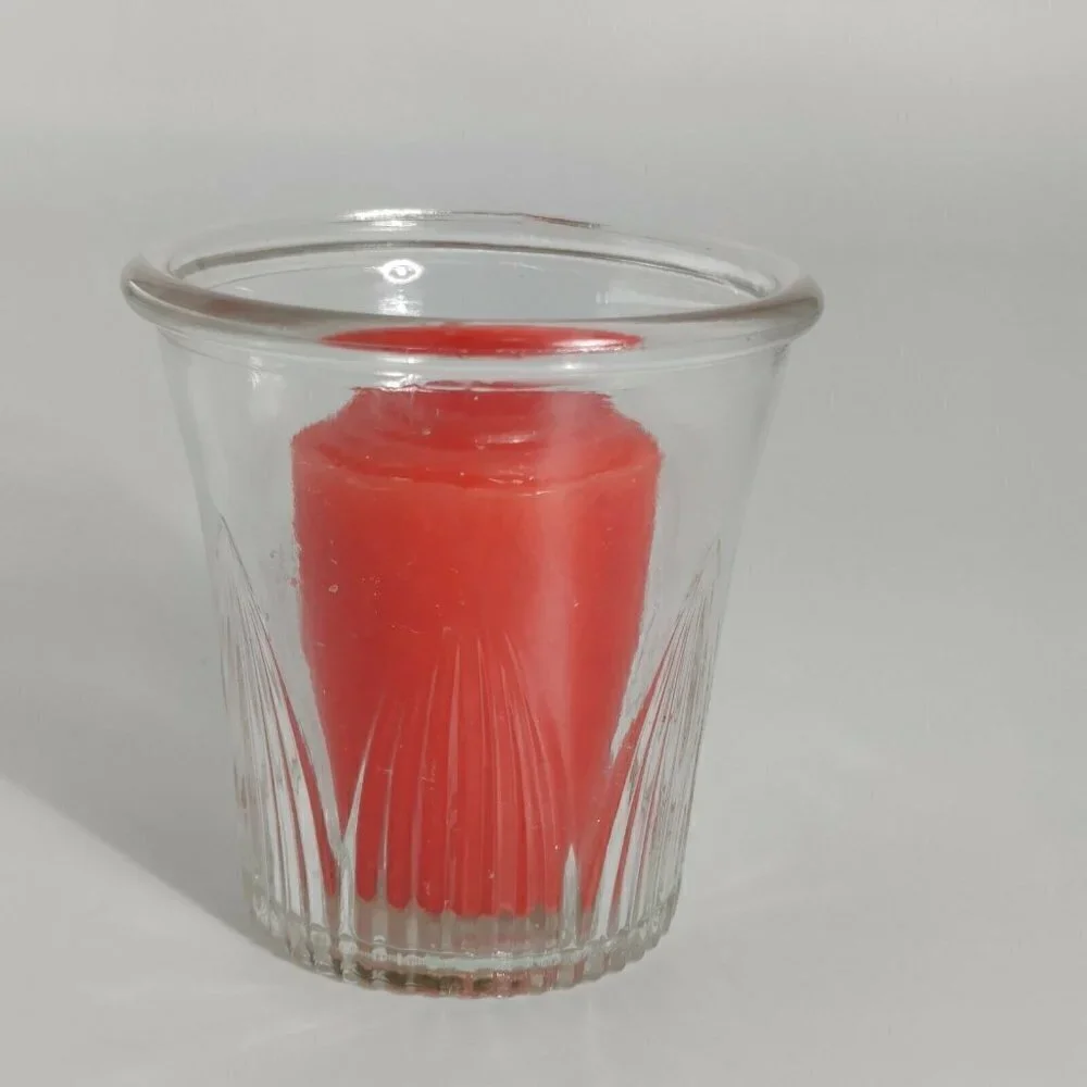 Hallmark Clear Glass Votive Tea Light Candle Holder With Joy Brite Red Candle